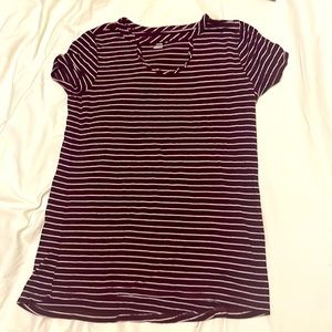 Maroon and white strippers tee with an open collar